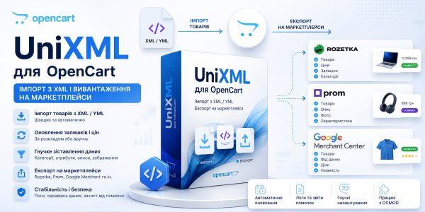 UniXML для OpenCart: імпорт з XML і вивантаження на маркетплейси