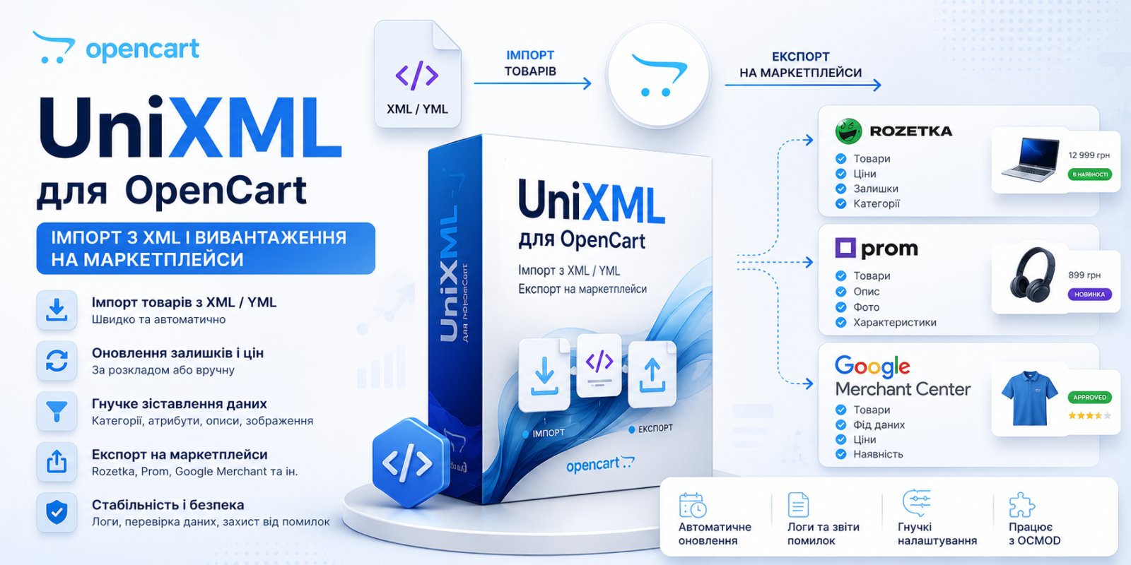 UniXML для OpenCart: імпорт з XML і вивантаження на маркетплейси