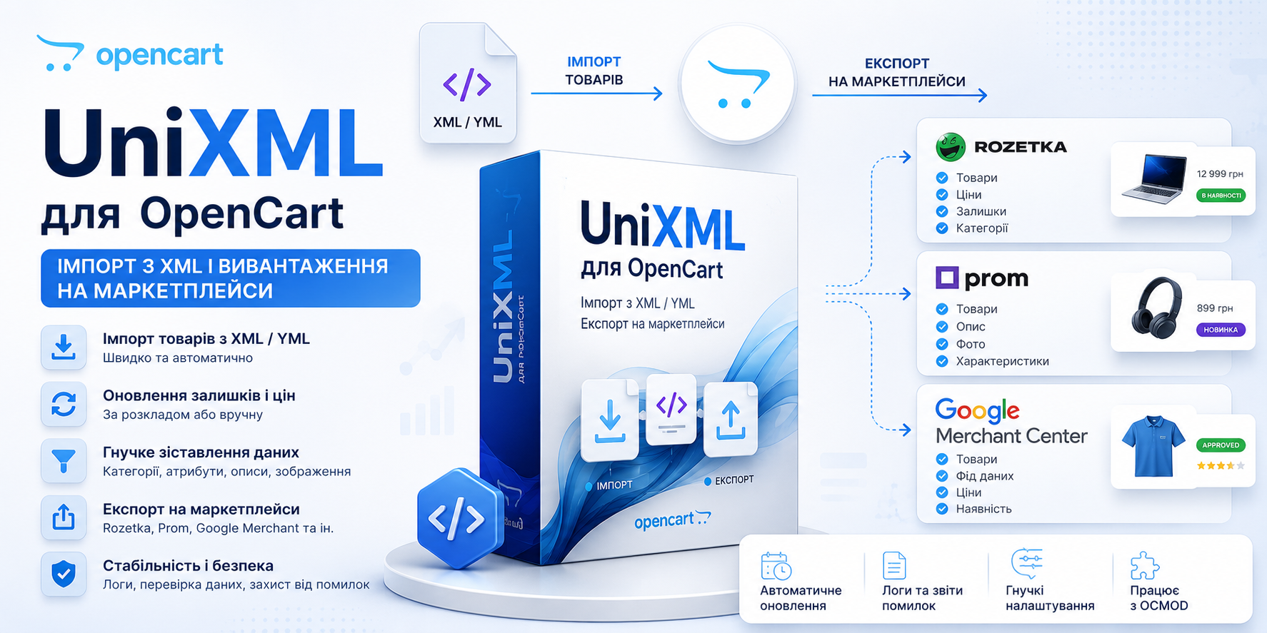 UniXML для OpenCart: імпорт з XML і вивантаження на маркетплейси