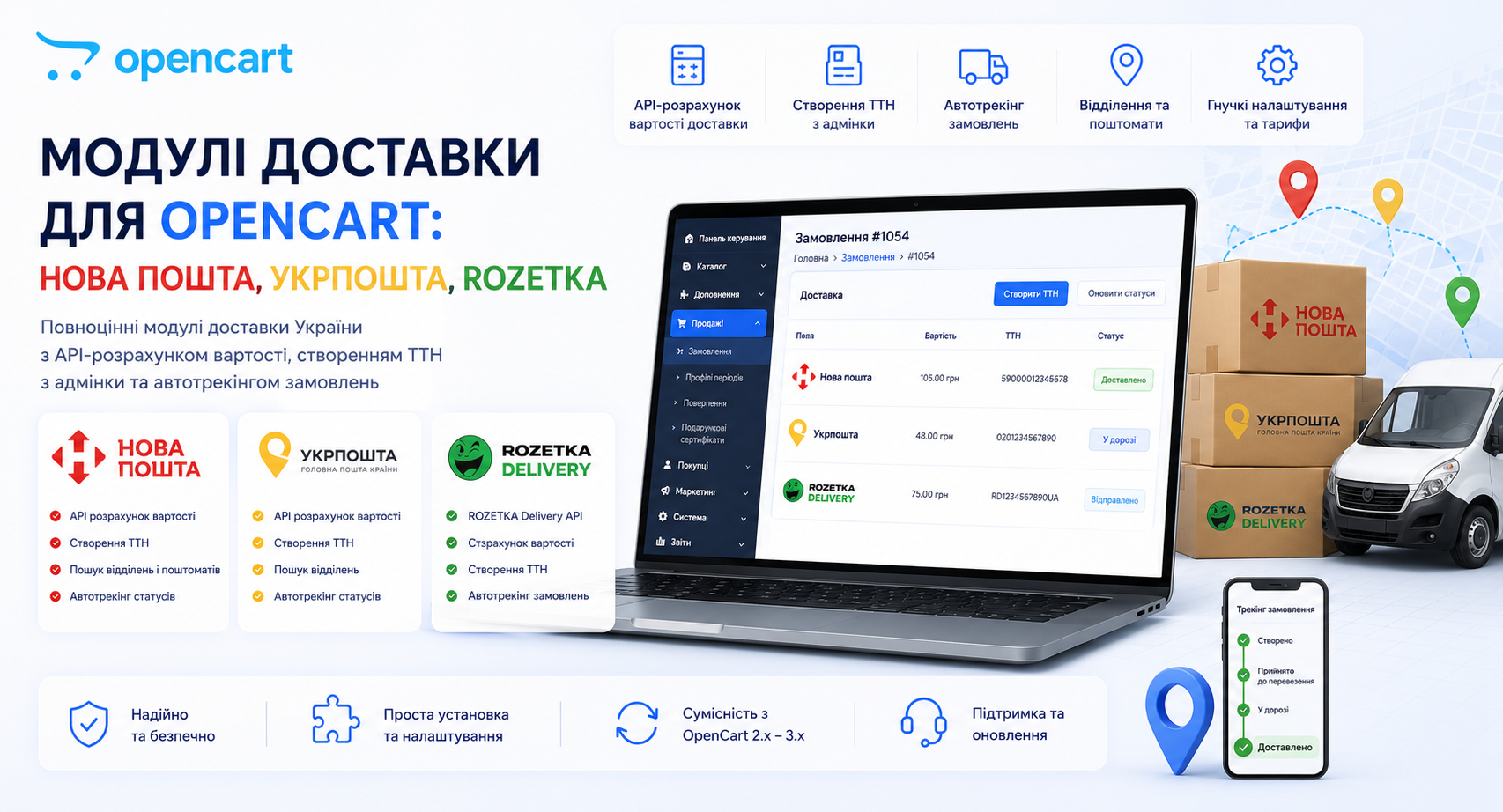 Модулі доставки для OpenCart: Нова пошта, Укрпошта, Rozetka