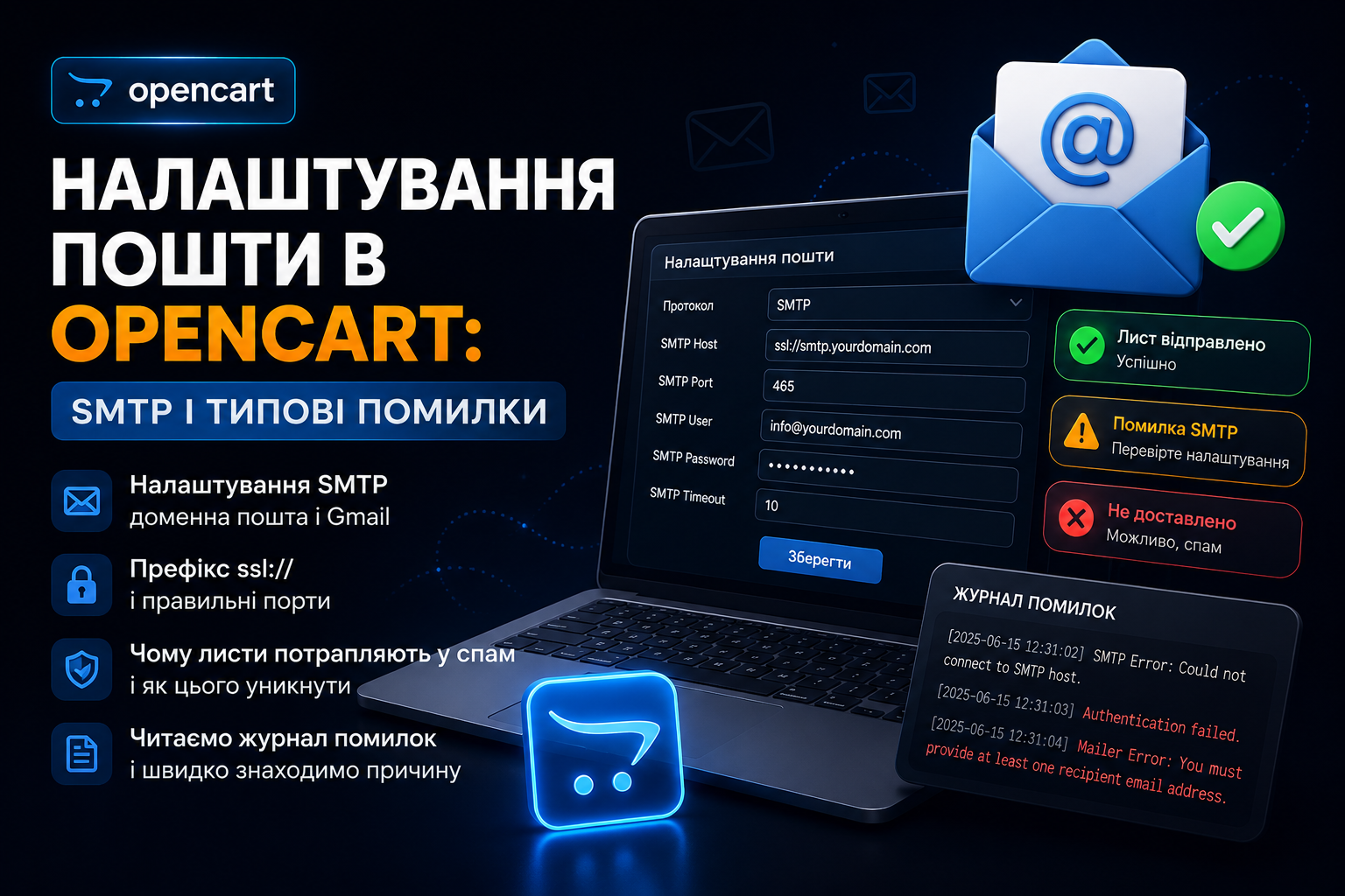 Налаштування пошти в OpenCart: SMTP і типові помилки