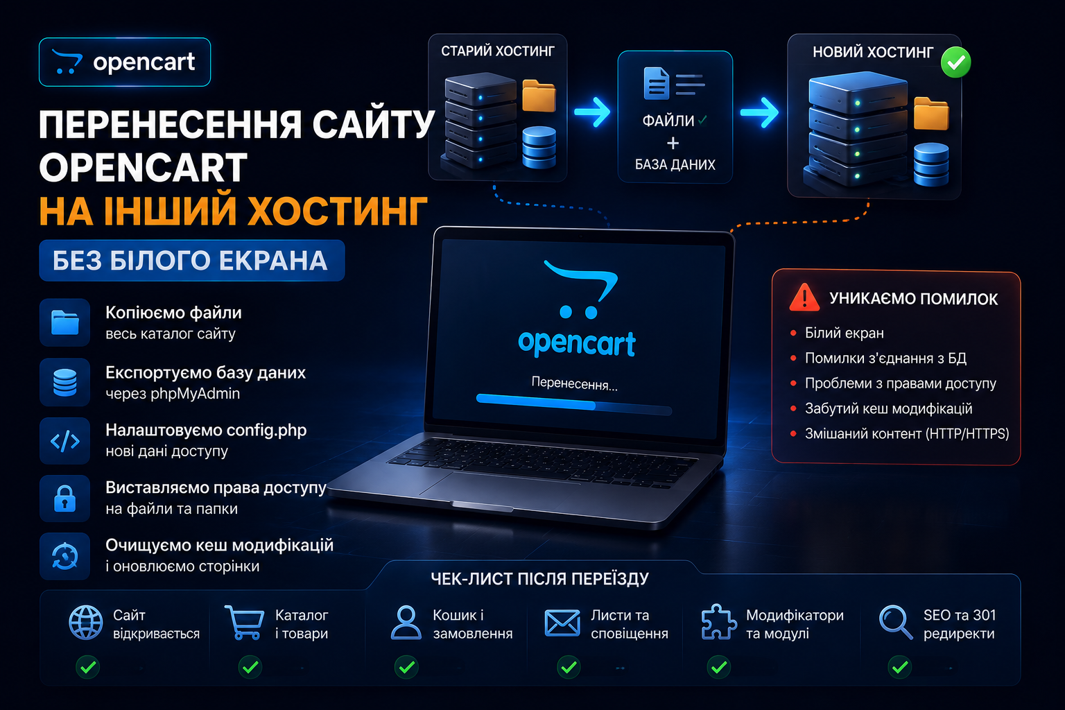 Перенесення сайту OpenCart на інший хостинг: інструкція