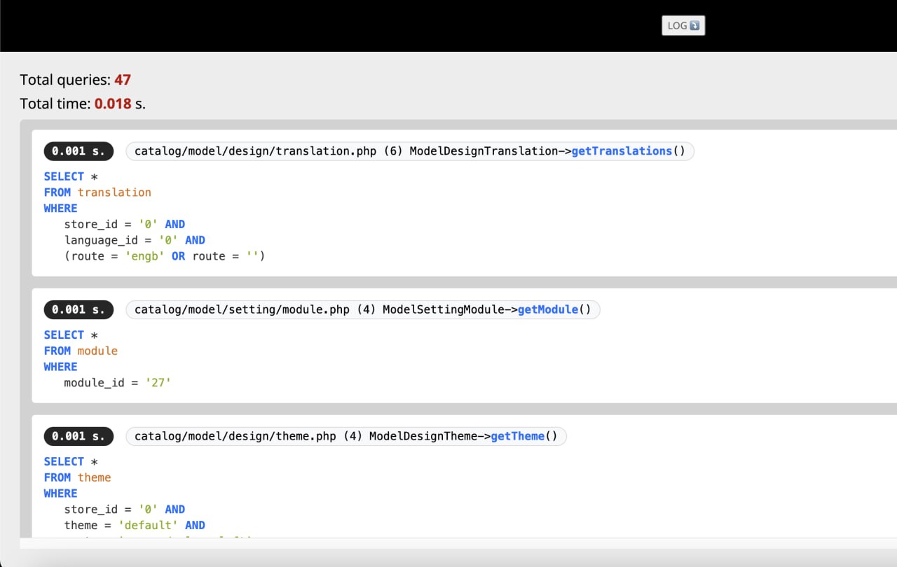 SQL Query Log in Footer