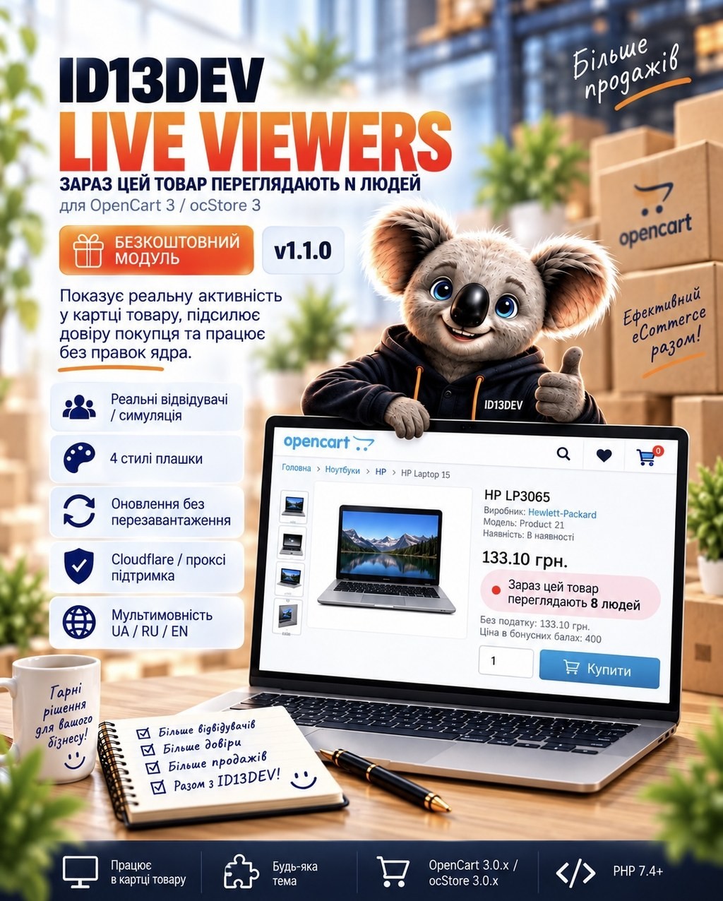 id13dev Live Viewers — "Currently N people are viewing this product" for OpenCart 3 / ocStore 3