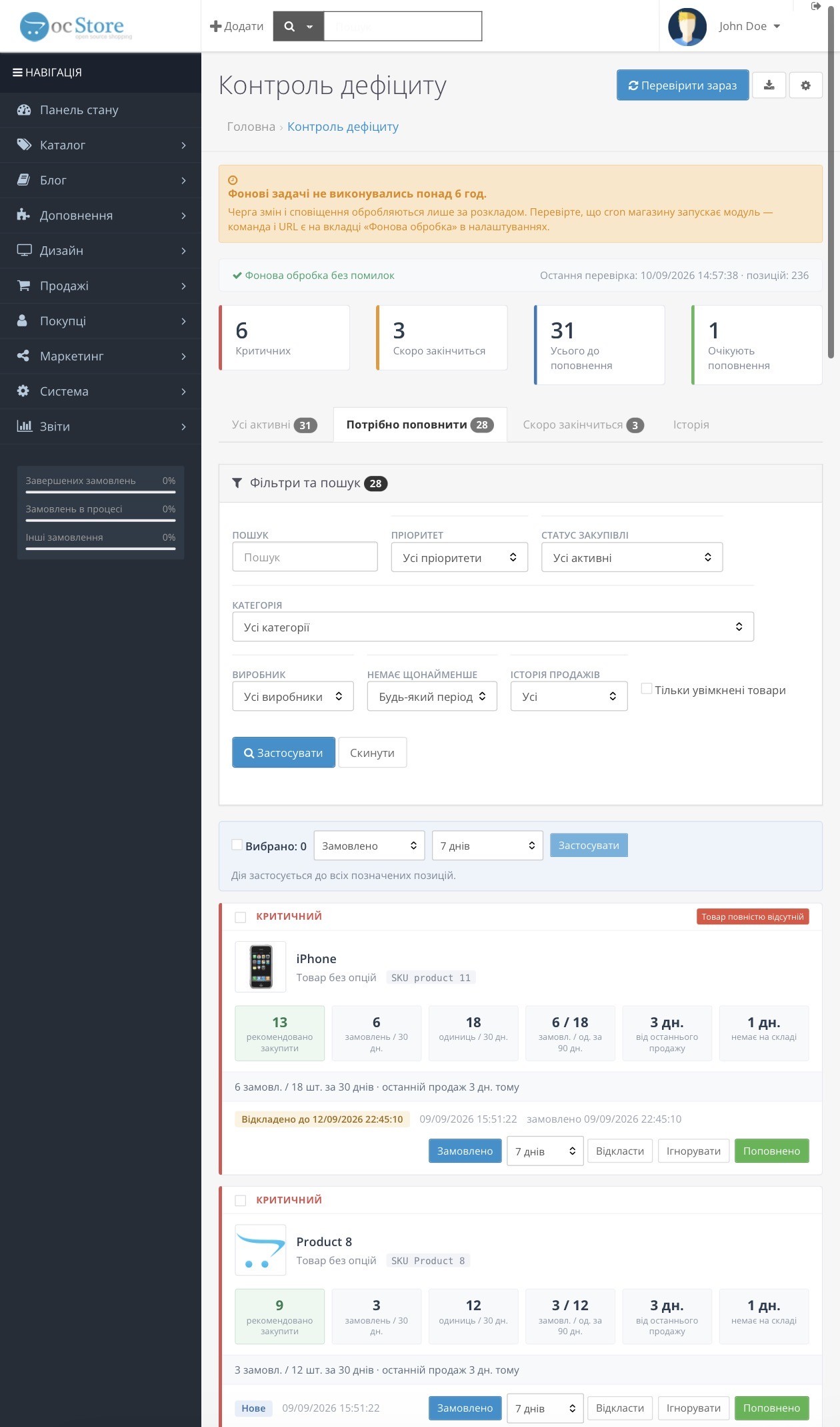 id13dev Stock Alert — контроль дефіциту та закупівель для OpenCart 3 / ocStore 3 - 3