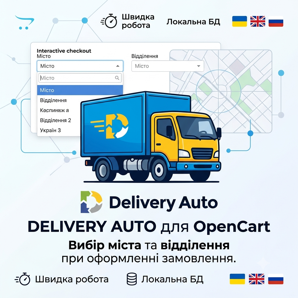Delivery Auto для Opencart - міста, відділення при оформленні замовлення