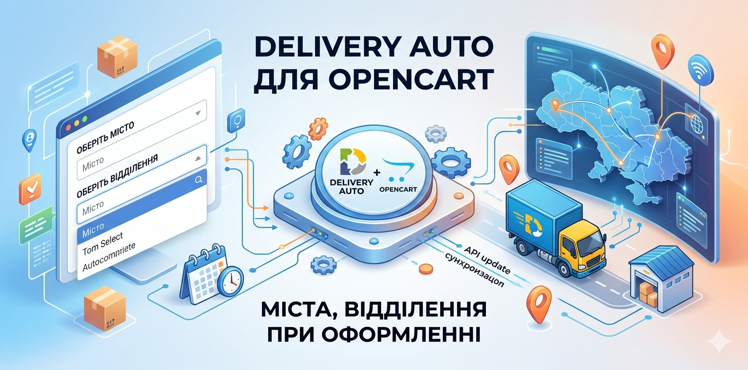 Delivery Auto для Opencart - міста, відділення при оформленні замовлення
